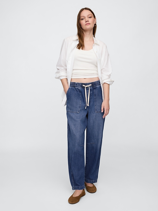 Image number 1 showing, Mid Rise SuperSoft Pull-On Barrel Jeans