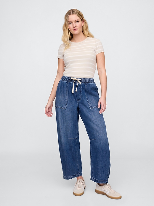 Image number 4 showing, Mid Rise SuperSoft Pull-On Barrel Jeans