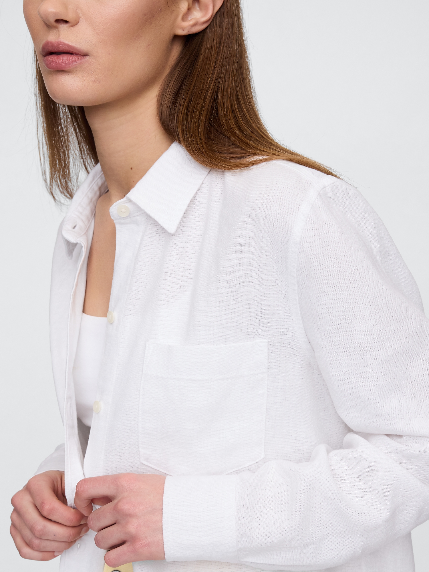 シャツ+ブラウス(半袖+袖なし) Linen-Blend Easy Shirt Check styling ideas for「Linen Blend Easy Pants、Premium Linen