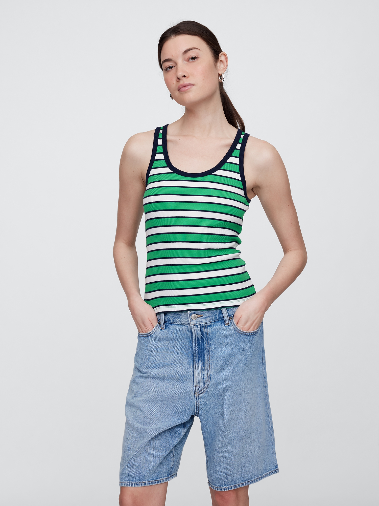 Ribbed Stripe Scoopneck Tank Top | Gap Factory