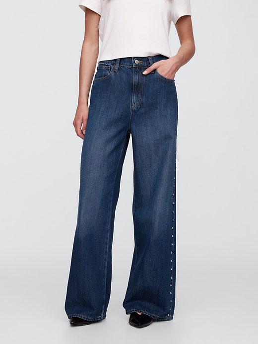 Image number 2 showing, High Rise SuperSoft Studded Wide-Leg Jeans
