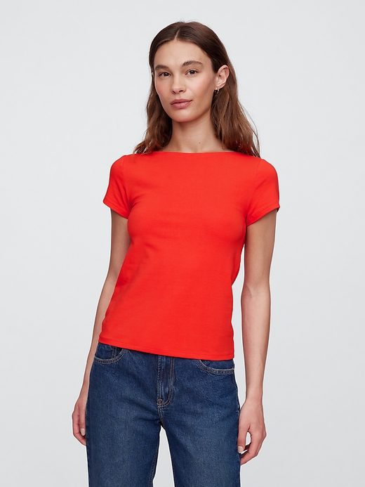 Image number 1 showing, Boatneck Open-Back T-Shirt