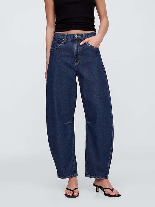 Image number 2 showing, High Rise Studded Barrel Jeans