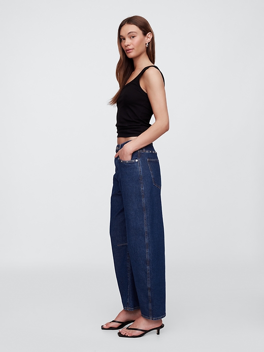 Image number 3 showing, High Rise Studded Barrel Jeans