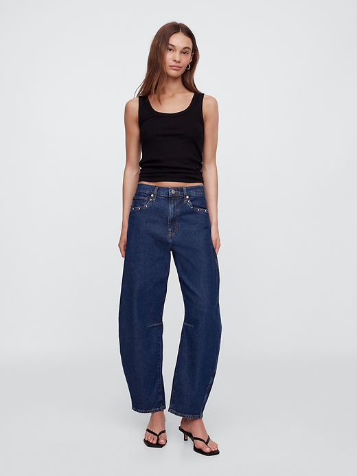 Image number 1 showing, High Rise Studded Barrel Jeans