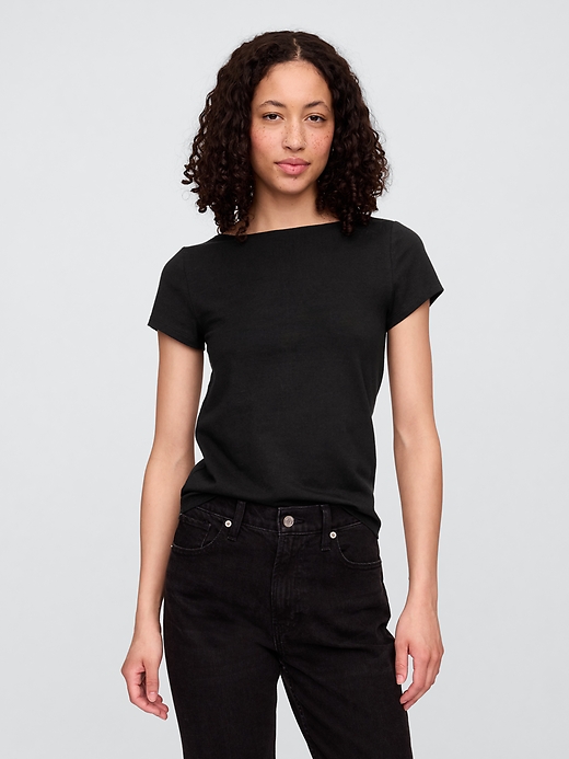 Image number 1 showing, Boatneck Open-Back T-Shirt