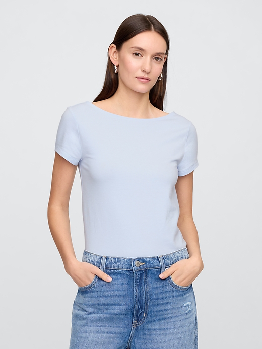 Image number 1 showing, Boatneck Open-Back T-Shirt