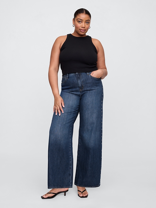 Image number 5 showing, High Rise SuperSoft Studded Wide-Leg Jeans