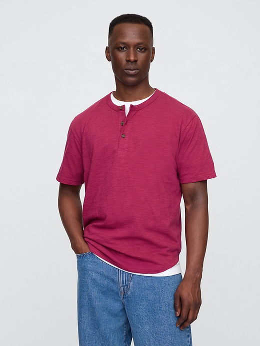 Image number 1 showing, Lived-In Relaxed Curved Hem Henley T-Shirt