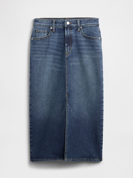 L'image numéro 5 présente Jupe droite mi-longue en denim