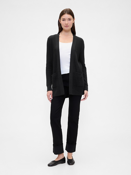 Image number 3 showing, Relaxed Shaker-Stitch Open-Front Cardigan