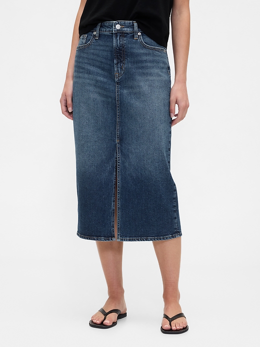 L'image numéro 3 présente Jupe droite mi-longue en denim