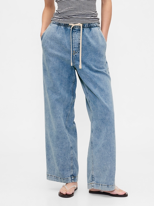 Image number 2 showing, High Rise Pull-On Wide-Leg Jeans