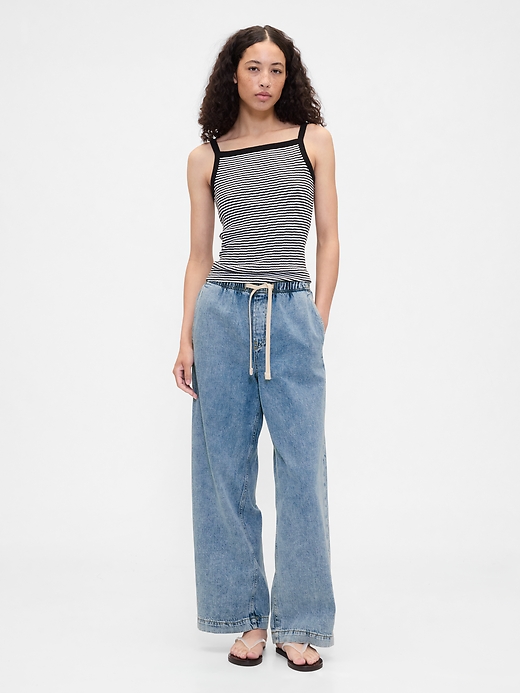 Image number 1 showing, High Rise Pull-On Wide-Leg Jeans