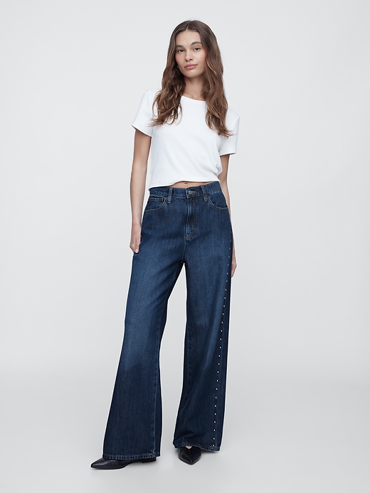 Image number 3 showing, High Rise SuperSoft Studded Wide-Leg Jeans