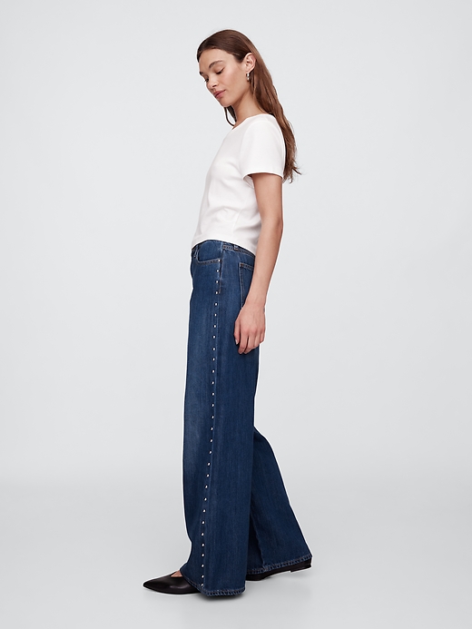 Image number 1 showing, High Rise SuperSoft Studded Wide-Leg Jeans