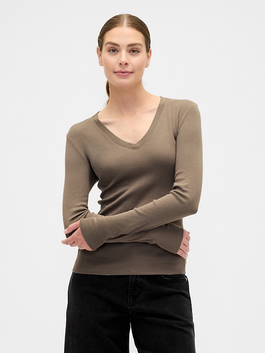 Image number 1 showing, Modern Ribbed V-Neck T-Shirt