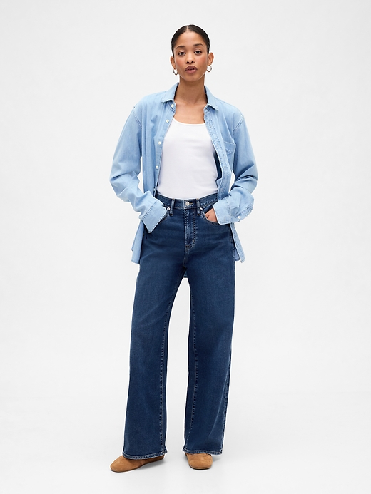 Image number 1 showing, High Rise Wide-Leg Sweatpant Jeans