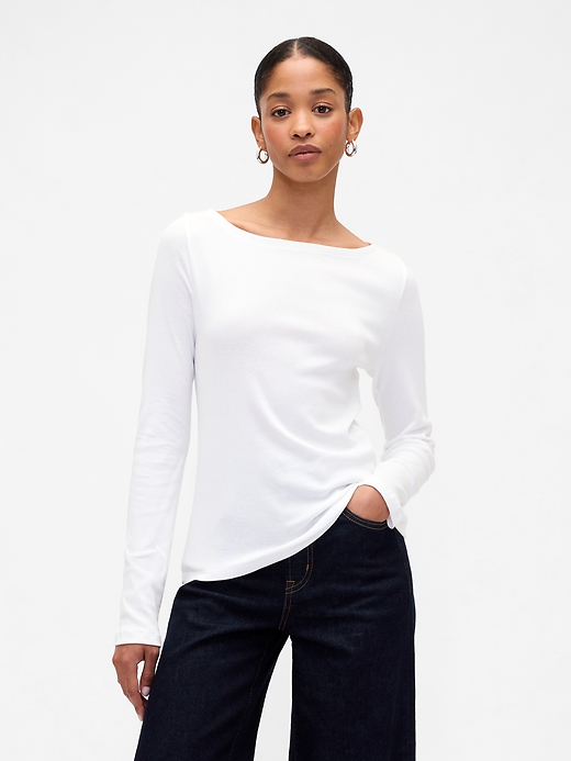 Image number 1 showing, Modern Ribbed Boatneck T-Shirt