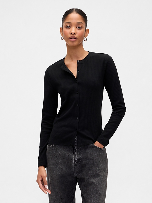 Image number 1 showing, Ribbed Button-Up Top