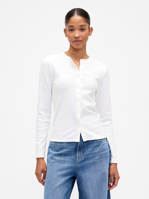 Image number 1 showing, Ribbed Button-Up Top