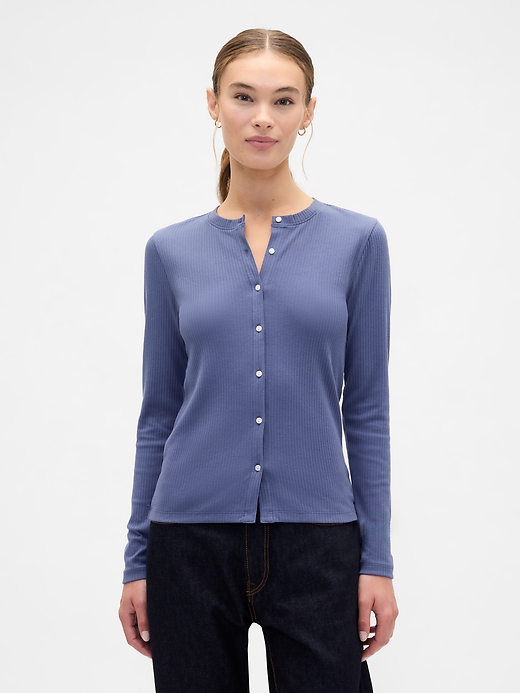 Image number 1 showing, Ribbed Button-Up Top