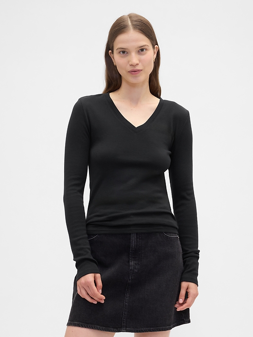 Image number 1 showing, Modern Ribbed V-Neck T-Shirt