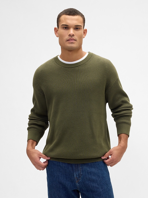 Image number 1 showing, Oversized Fisherman-Stitch Crewneck Sweater