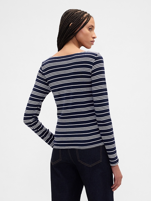 Image number 2 showing, Modern Ribbed Stripe Boatneck T-Shirt