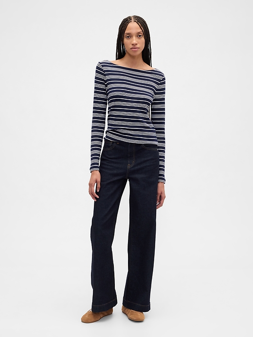 Image number 3 showing, Modern Ribbed Stripe Boatneck T-Shirt