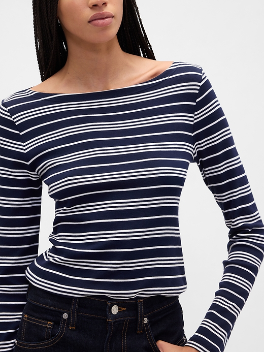 Image number 4 showing, Modern Ribbed Stripe Boatneck T-Shirt