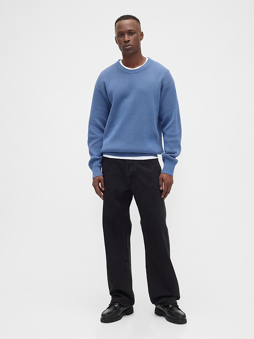 Oversized Fisherman-Stitch Crewneck Sweater | Gap Factory