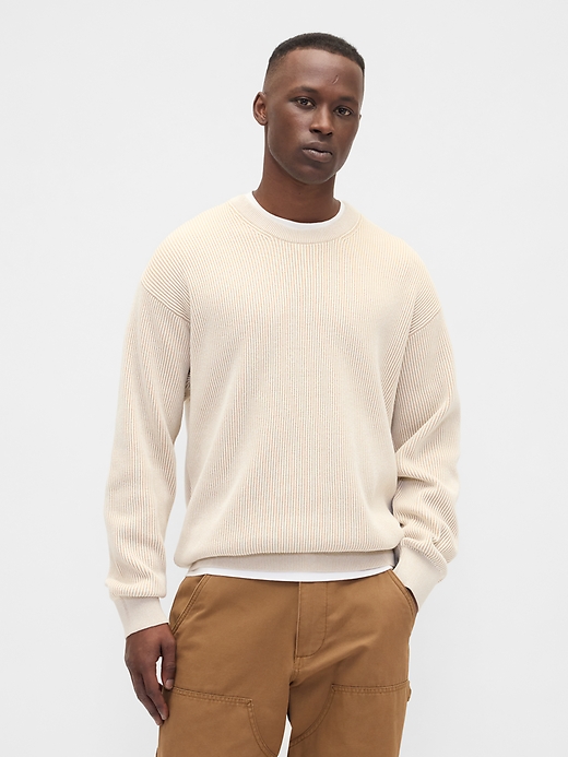 Image number 1 showing, Oversized Fisherman-Stitch Crewneck Sweater