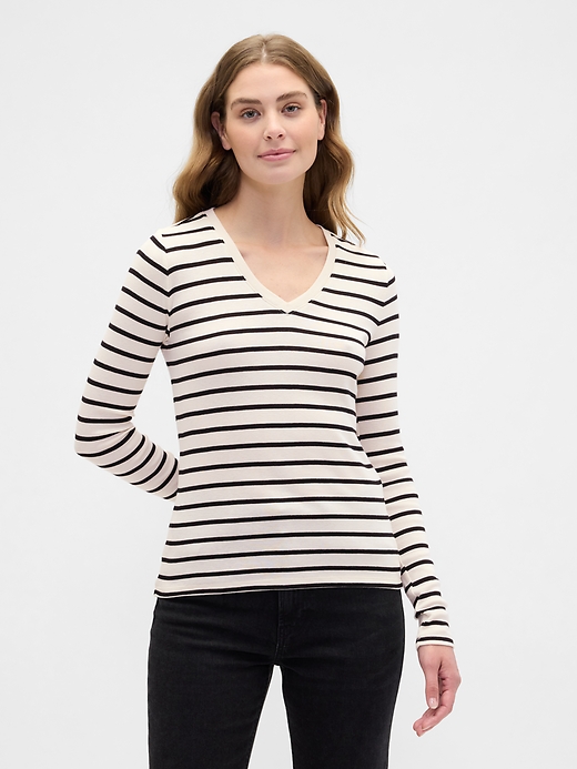 Image number 1 showing, Stripe V-Neck T-Shirt