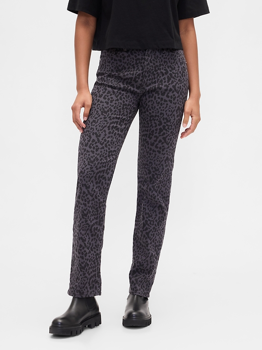 Image number 2 showing, High Rise '90s Straight Leopard Print Jeans