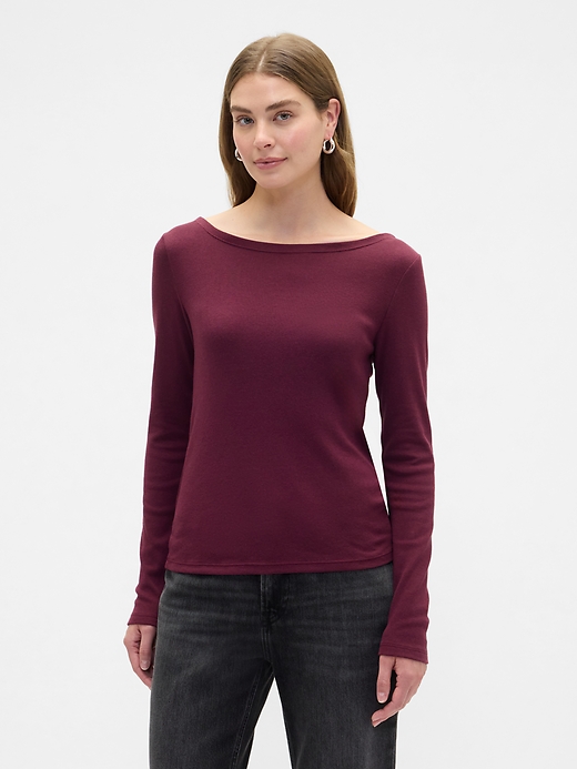 Image number 1 showing, Modern Ribbed Boatneck T-Shirt