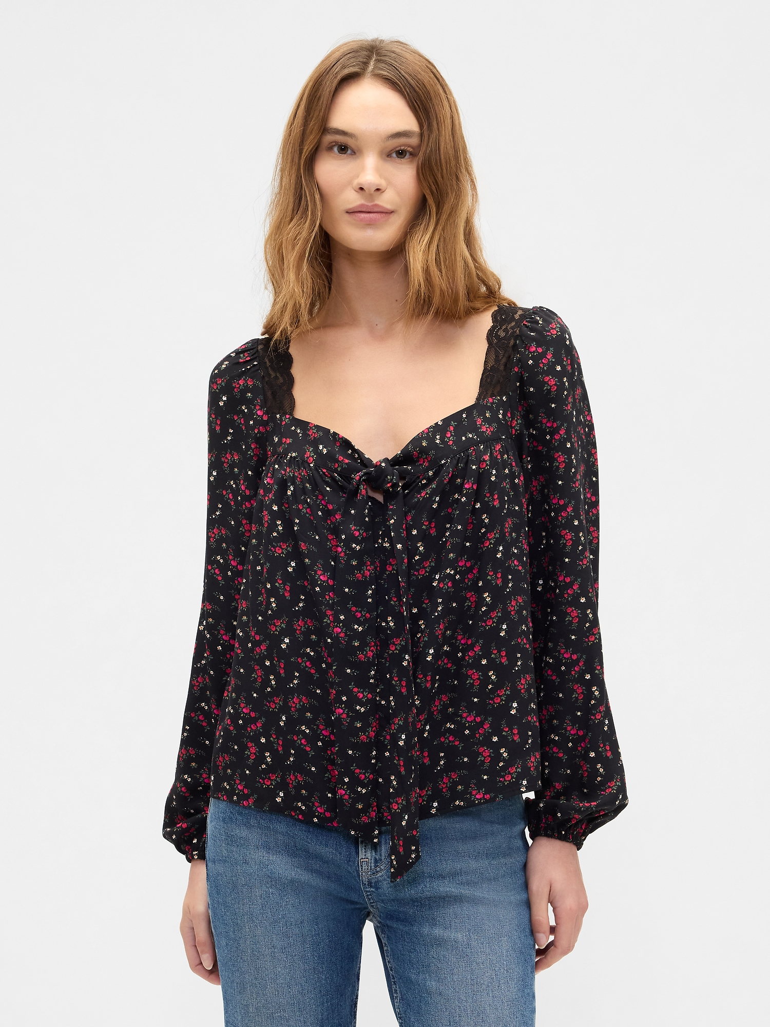 Oversized Lace-Trim Top | Gap Factory