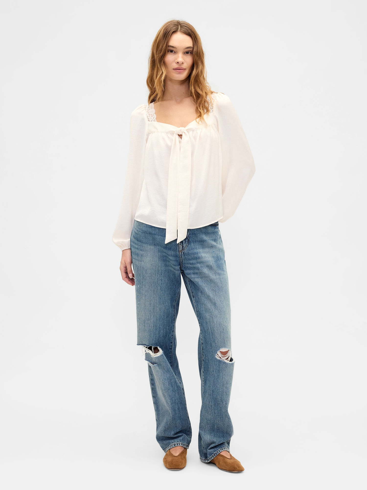 Oversized Lace-Trim Top | Gap Factory