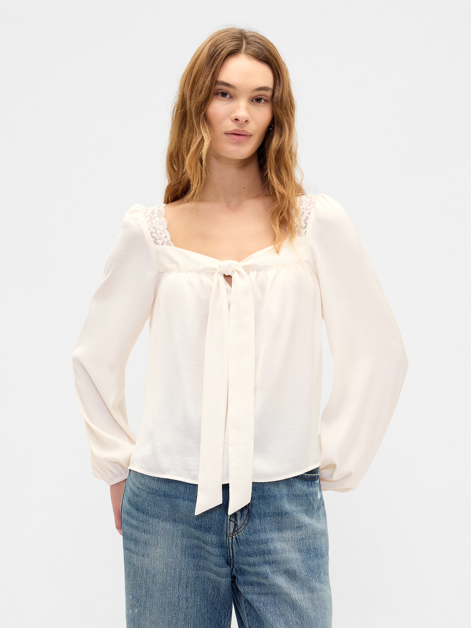 Oversized Lace-Trim Top | Gap Factory