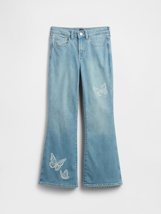 Image number 1 showing, Kids High Rise Embroidered '70s Flare Jeans