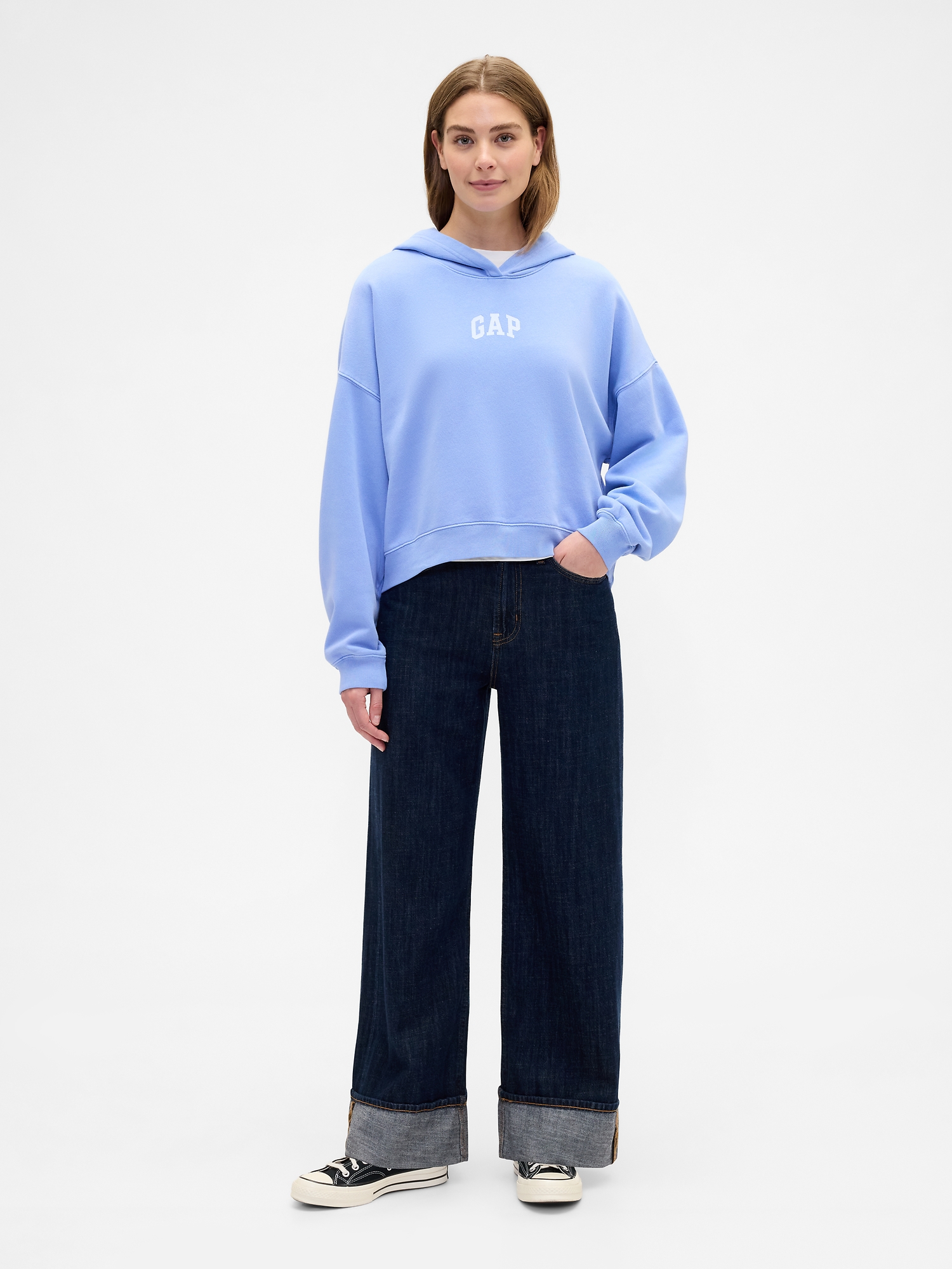Relaxed Gap Mini-Logo Cropped Hoodie | Gap Factory