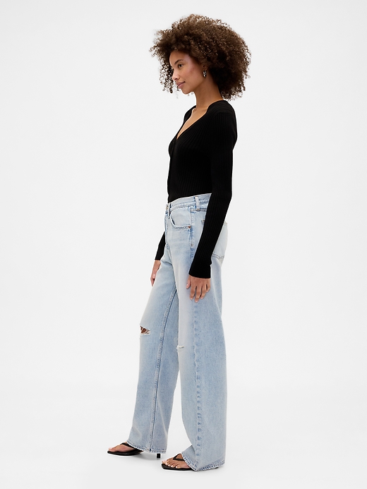 Image number 3 showing, Low Slung Destructed Relaxed Straight Jeans