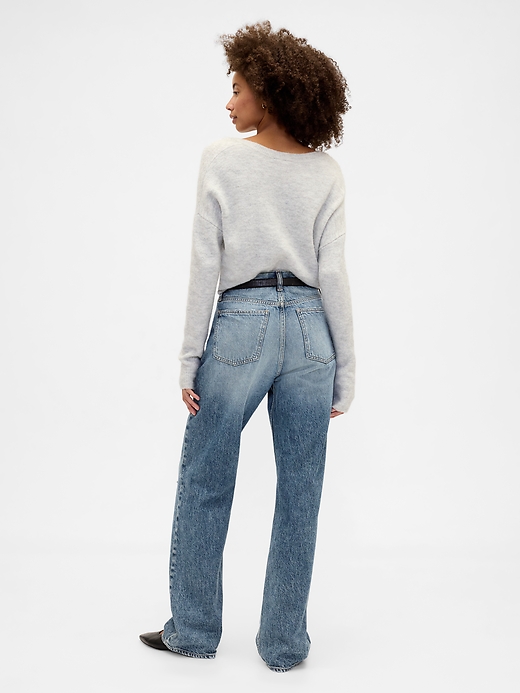 Image number 4 showing, Low Slung Destructed Relaxed Straight Jeans