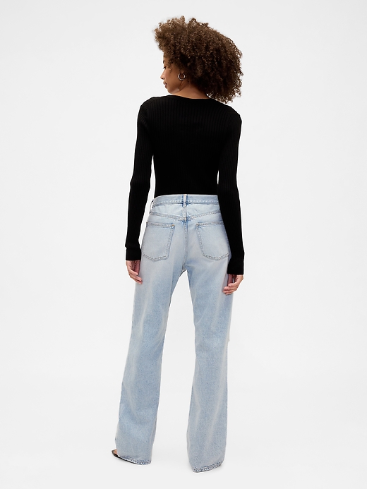 Image number 4 showing, Low Slung Destructed Relaxed Straight Jeans