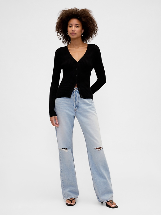 Image number 1 showing, Low Slung Destructed Relaxed Straight Jeans