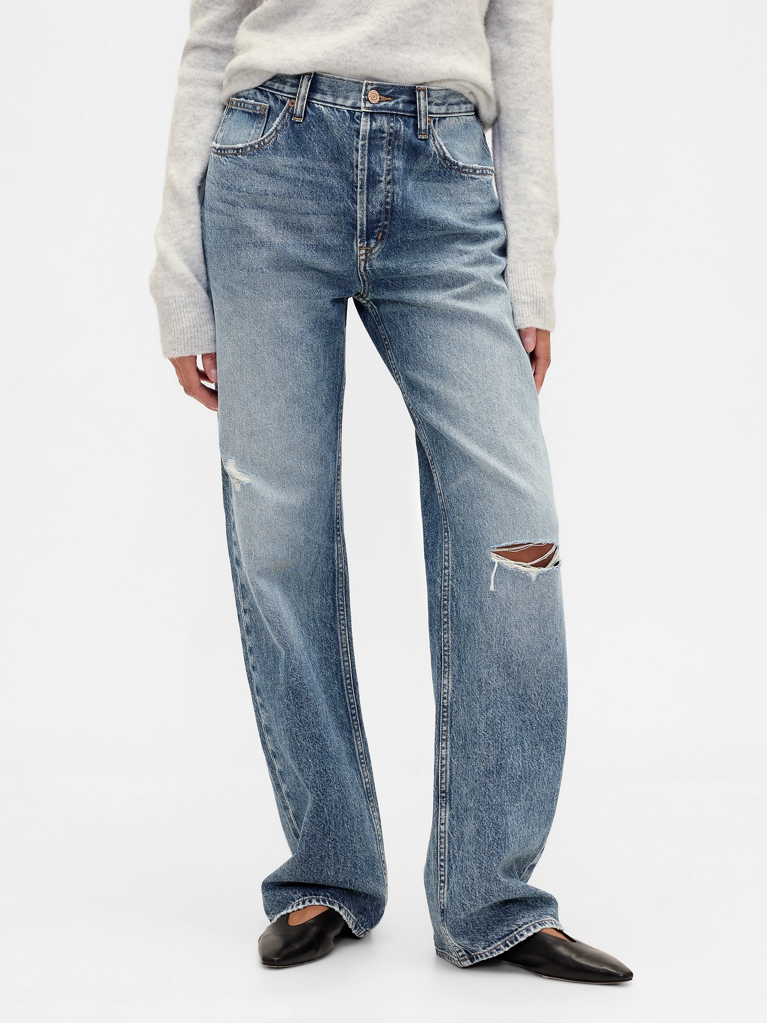 パンツ repaired straight denim Low Slung Destructed Relaxed Straight Jeans | Gap Factory