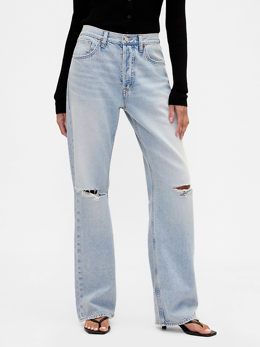 Image number 2 showing, Low Slung Destructed Relaxed Straight Jeans