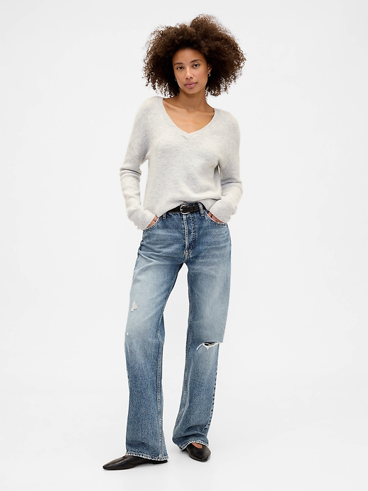 Image number 1 showing, Low Slung Destructed Relaxed Straight Jeans