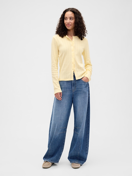 Image number 3 showing, Pointelle Button-Up Top