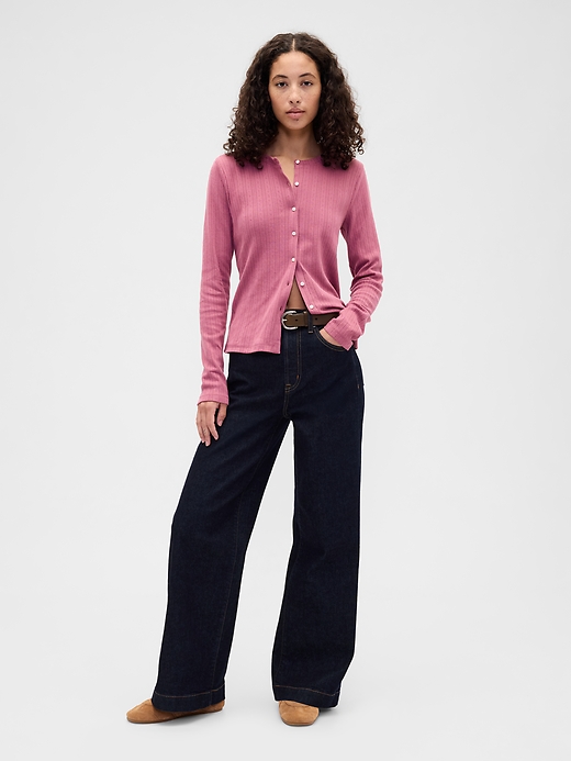 Image number 3 showing, Pointelle Button-Up Top